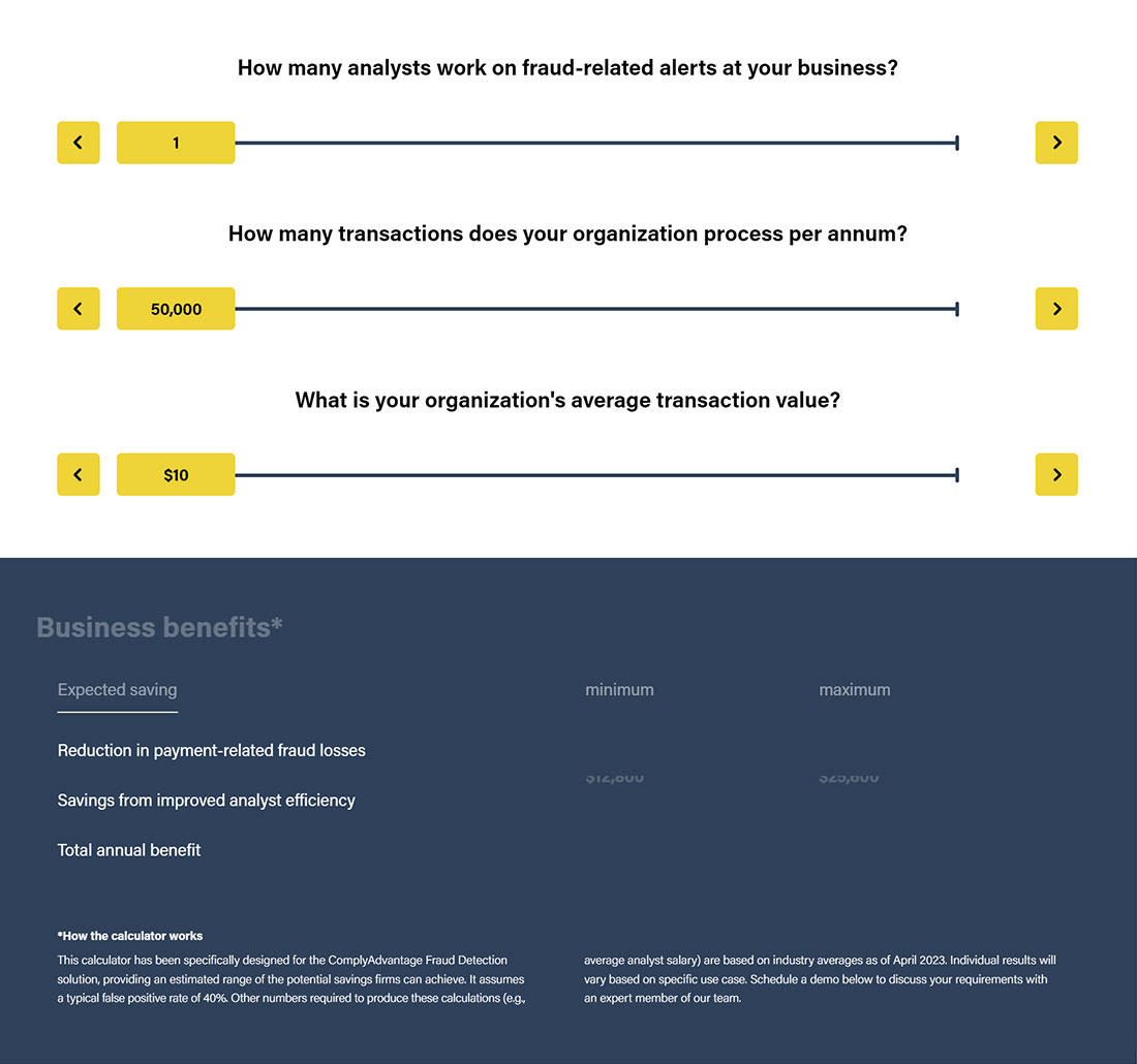 ROI calculator page