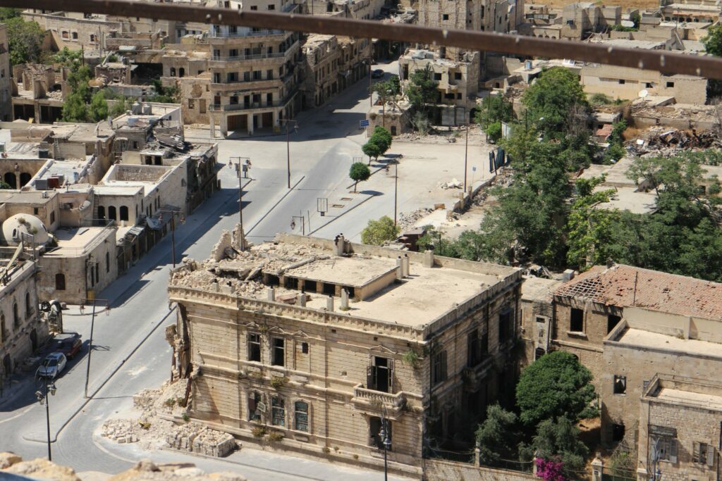 Concrete buildings in Aleppo, Syria: Sanctions