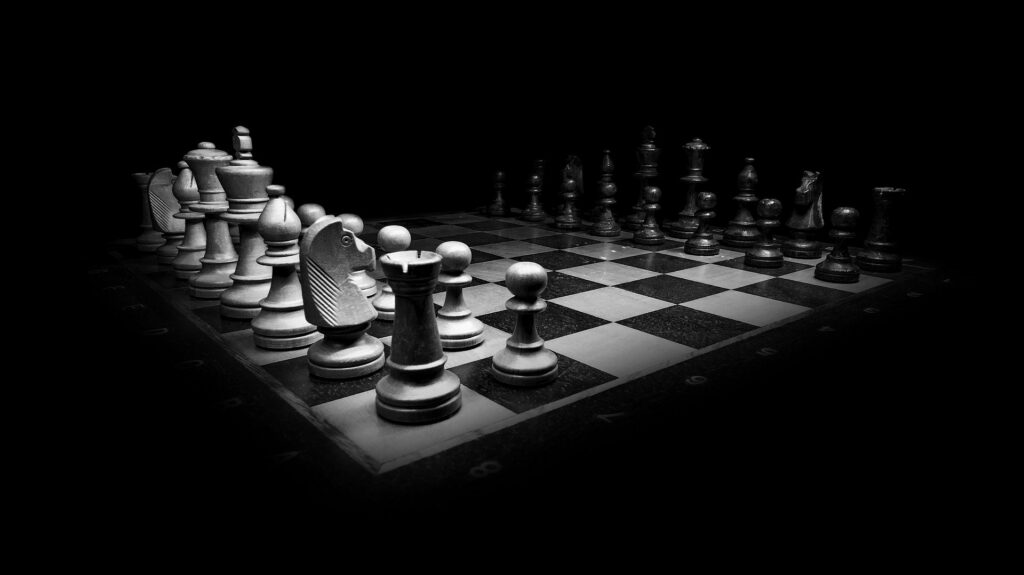 Chess board in black and white to signify strategy